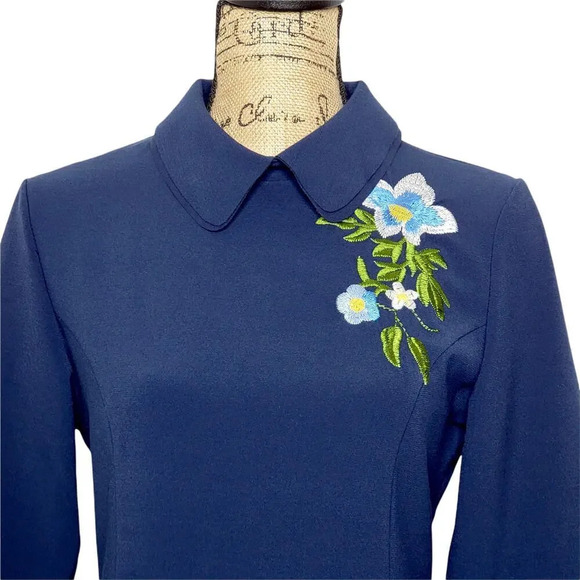 D & R Classic Embroidered Floral Double Collar Dress Women's Plus Size XXL Blue - Picture 9 of 16